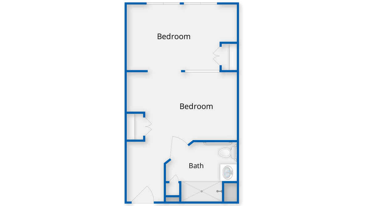A simple floor plan featuring two bedrooms and one bathroom.