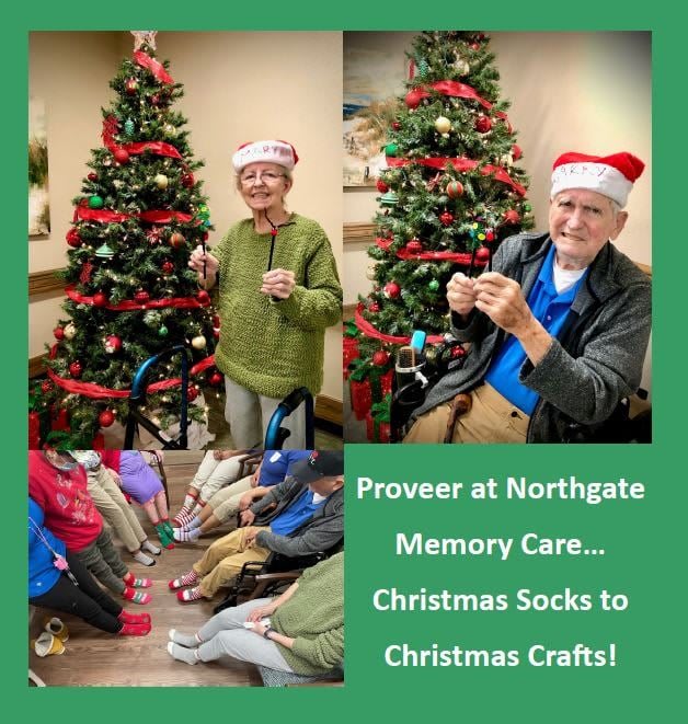Seniors at Northgate Memory Care enjoy Christmas crafts and festive fun.