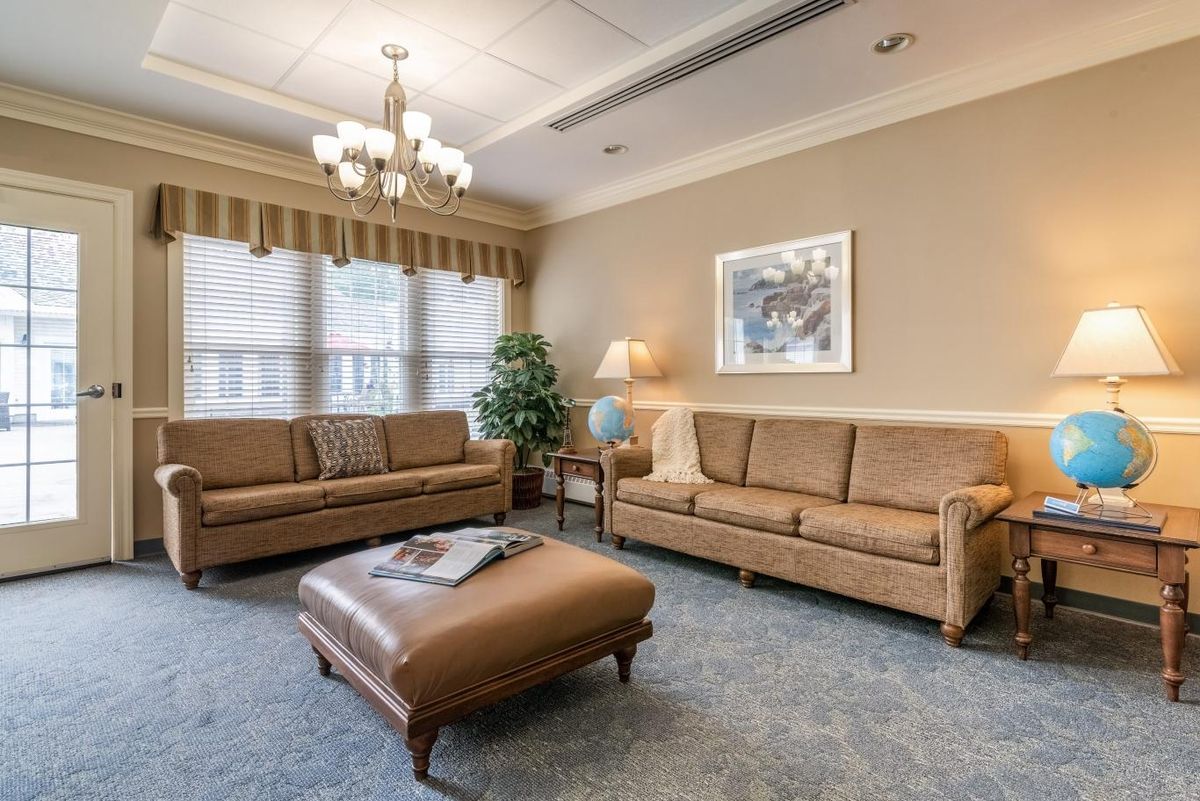 A cozy living room with comfortable sofas and elegant decor.