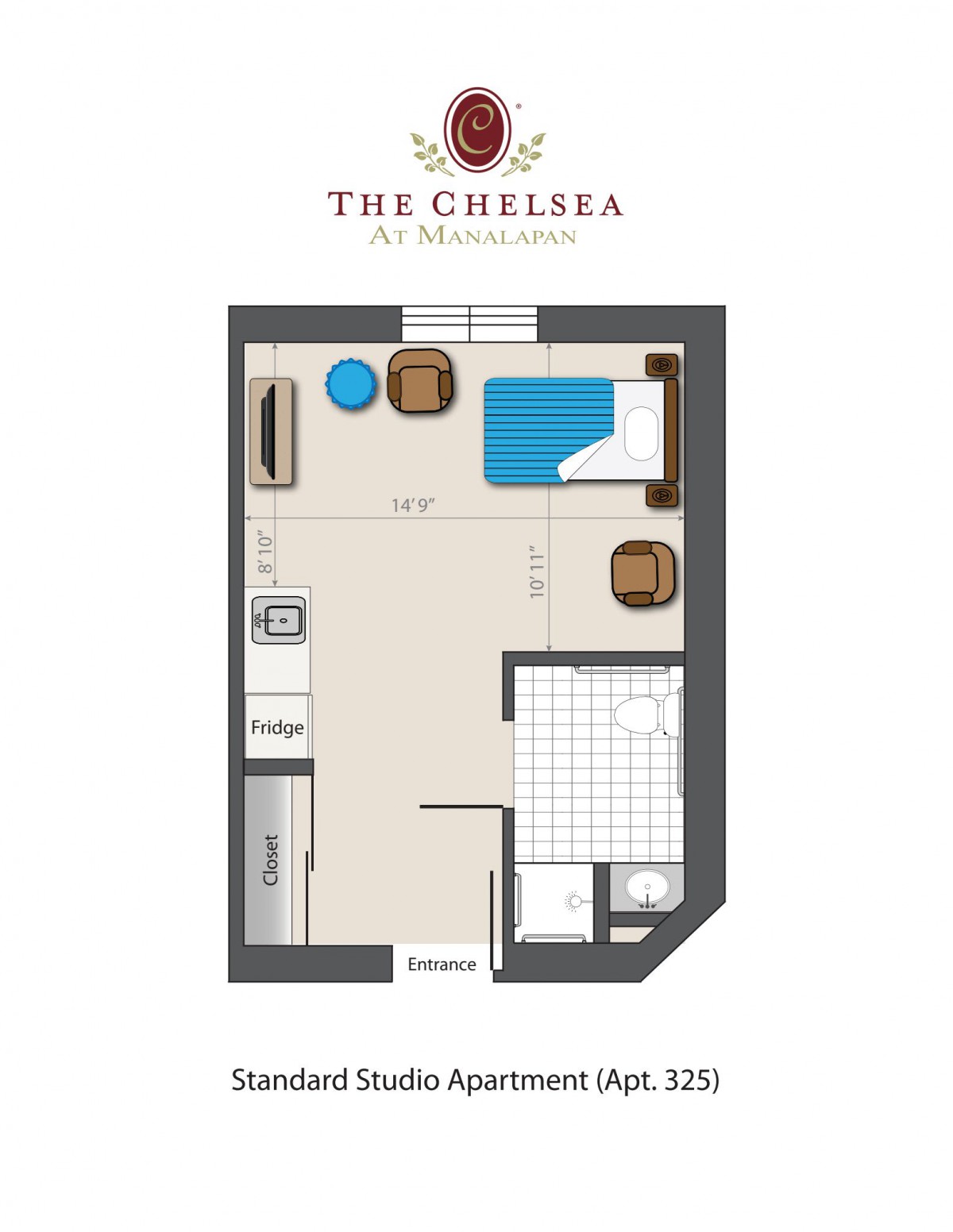 Standard Studio Apartment Floor Plan at The Chelsea