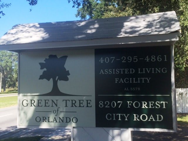 Sign for Green Tree of Orlando assisted living facility.