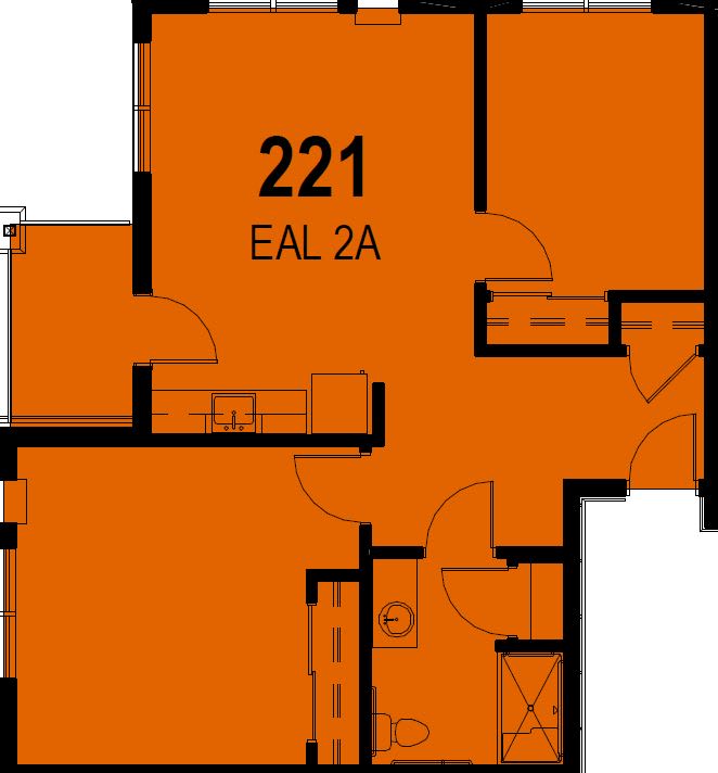 An architectural floor plan showing the layout of rooms labeled with numbers and codes.
