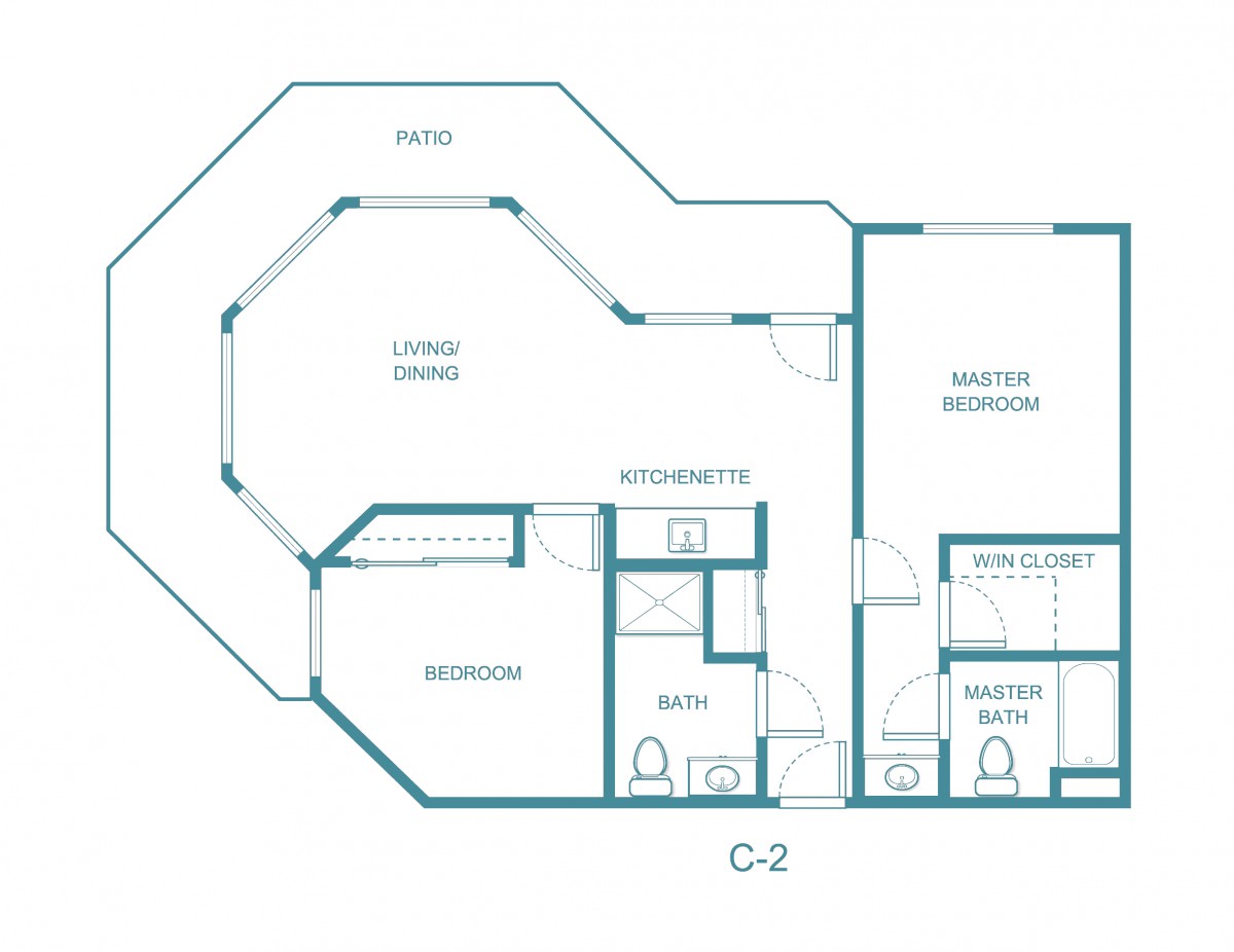 A detailed floor plan of an apartment featuring multiple rooms, including a master bedroom and living space.