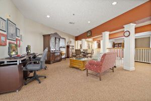A cozy living room with traditional decor and comfortable seating.