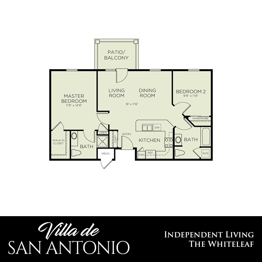Floor plan of an independent living unit at Villa de San Antonio.