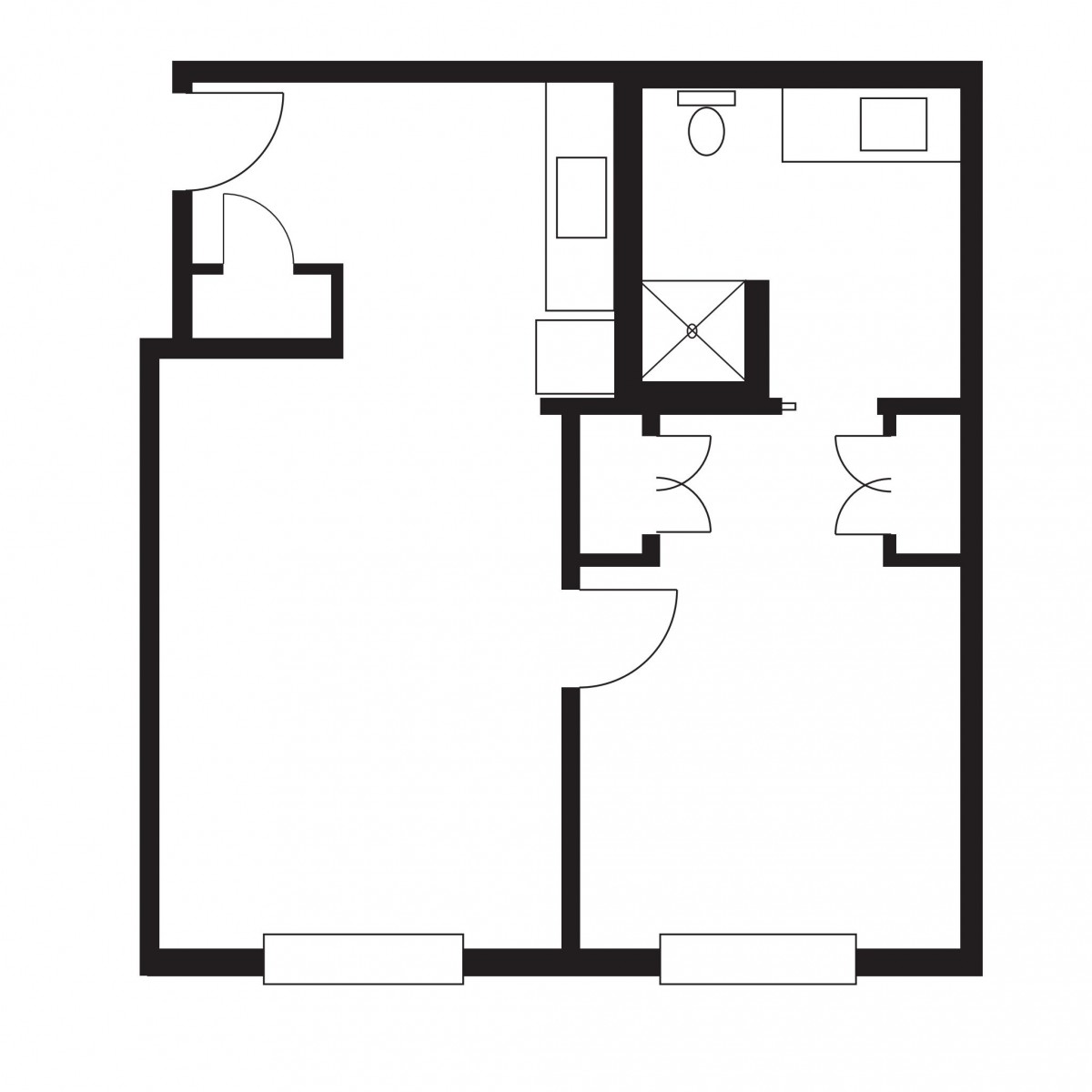 A simple floor plan showcasing a small apartment layout with designated rooms.