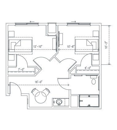 A detailed floor plan depicting the layout of a residential space with rooms and furniture arrangement.