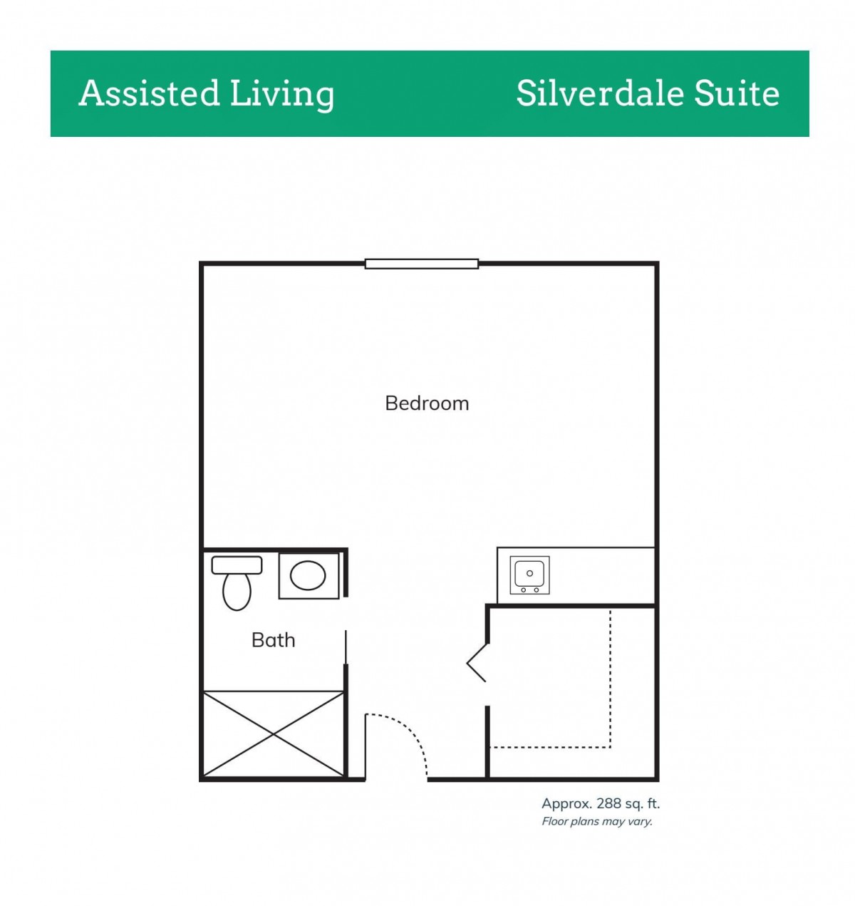 Floor plan of the Silverdale Suite in an assisted living facility.