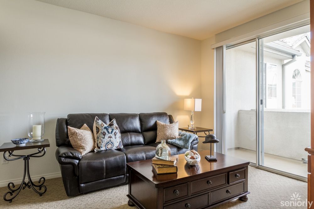 A cozy living room with a leather sofa and a stylish coffee table.