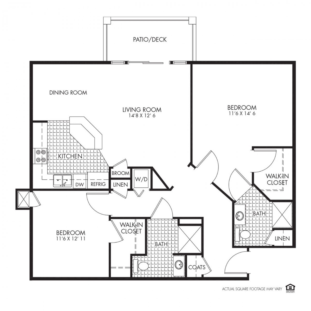 A detailed floor plan of a one-bedroom apartment including a living room, kitchen, and balcony.