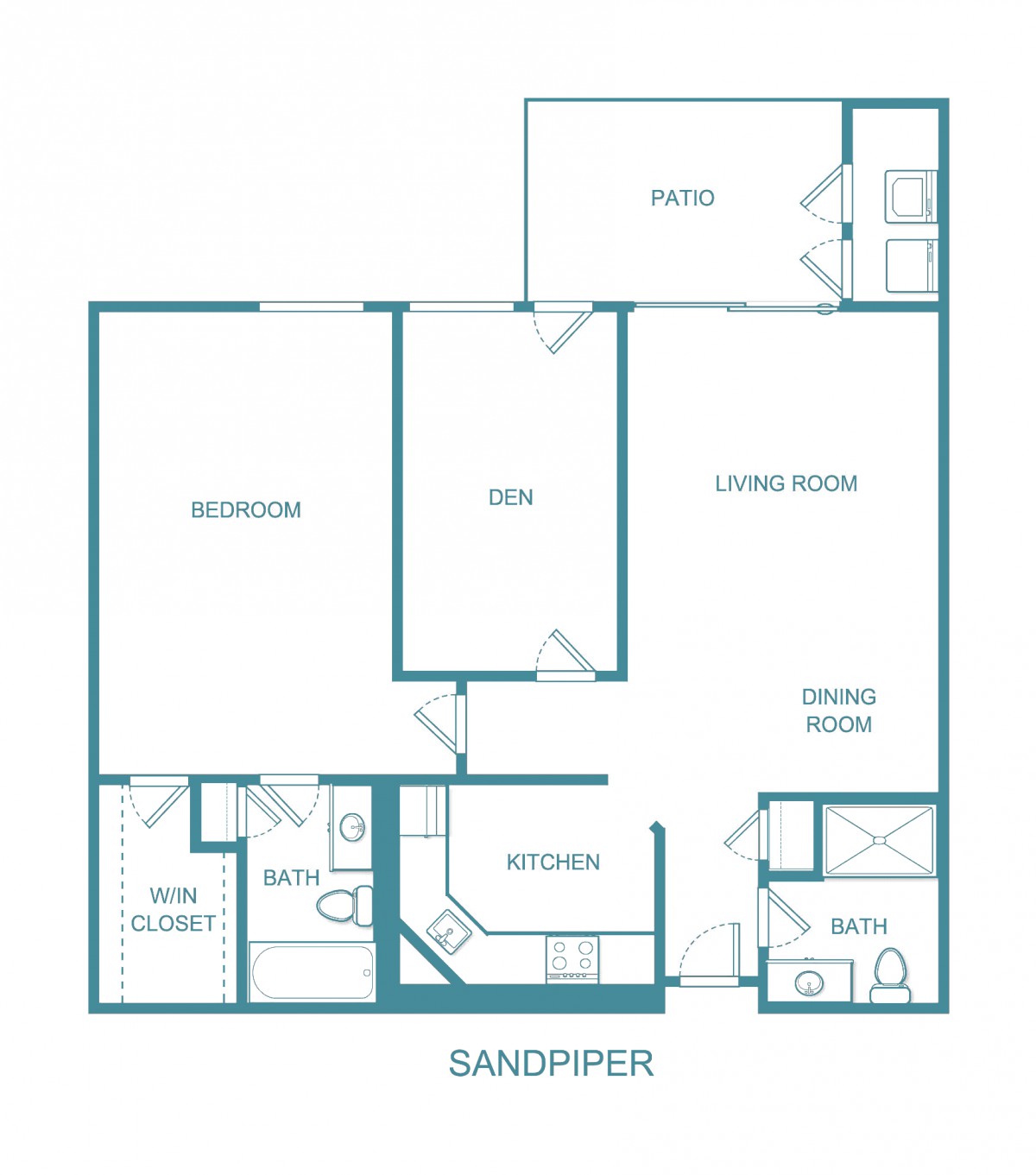 Blueprint of the Sandpiper apartment layout, showcasing a detailed floor plan.