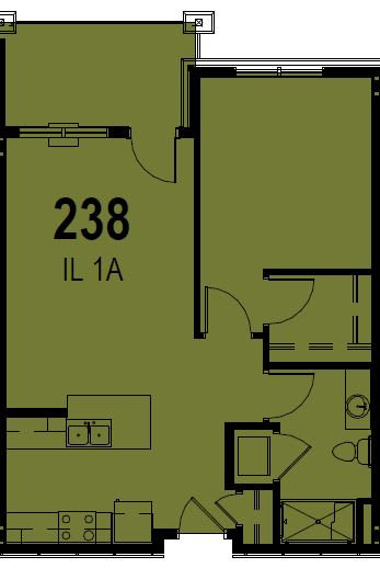 This image displays a detailed floor plan of an apartment labeled as unit 238.
