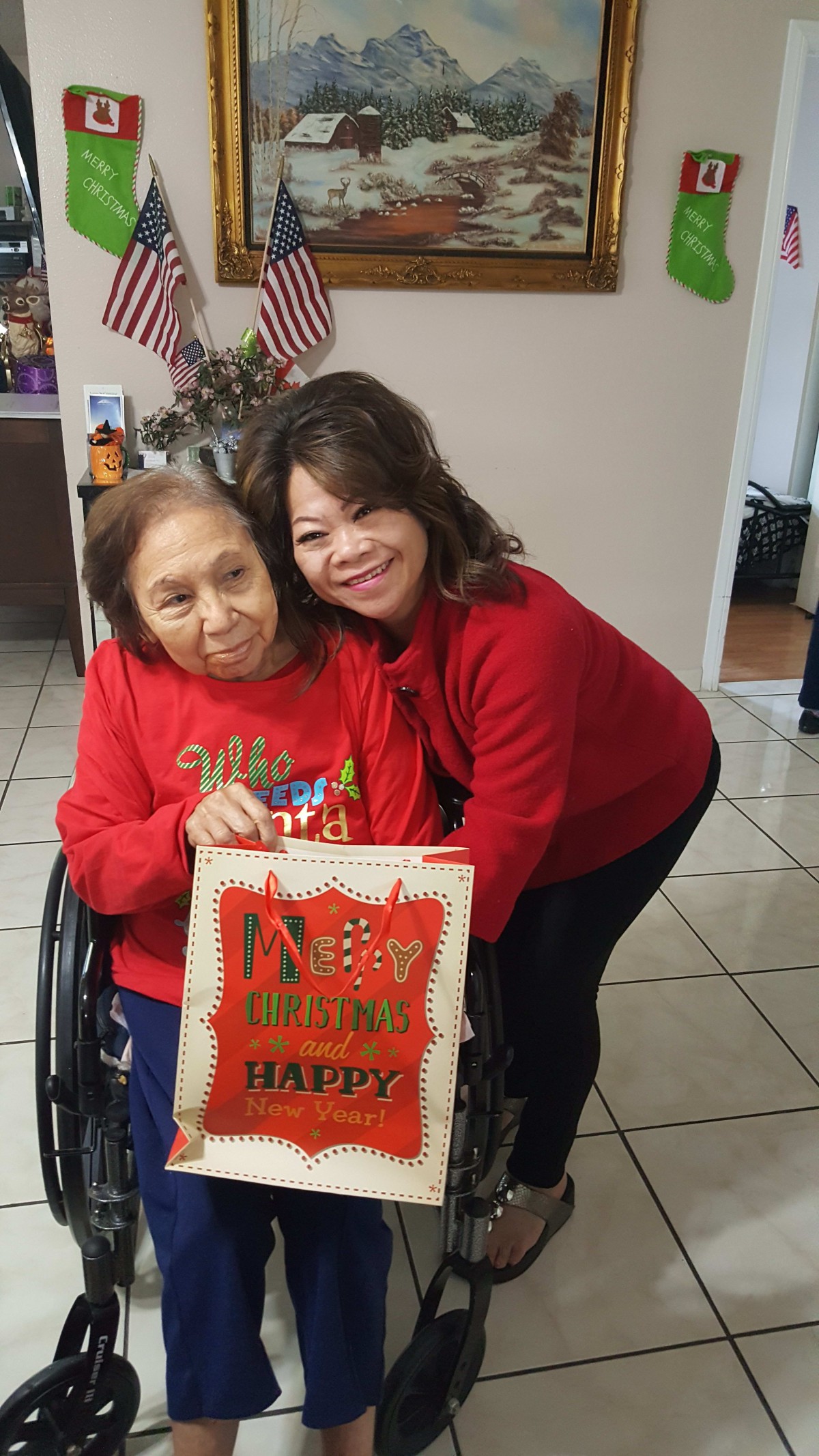 Two women celebrating the New Year together indoors.