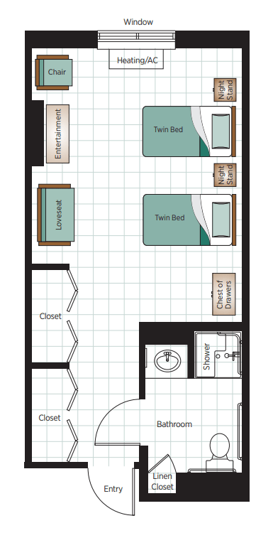 A detailed floor plan showing the layout and furniture arrangement of a room.