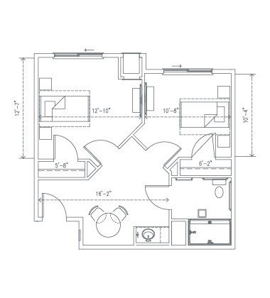A detailed floor plan of a small residential apartment with labeled rooms and measurements.