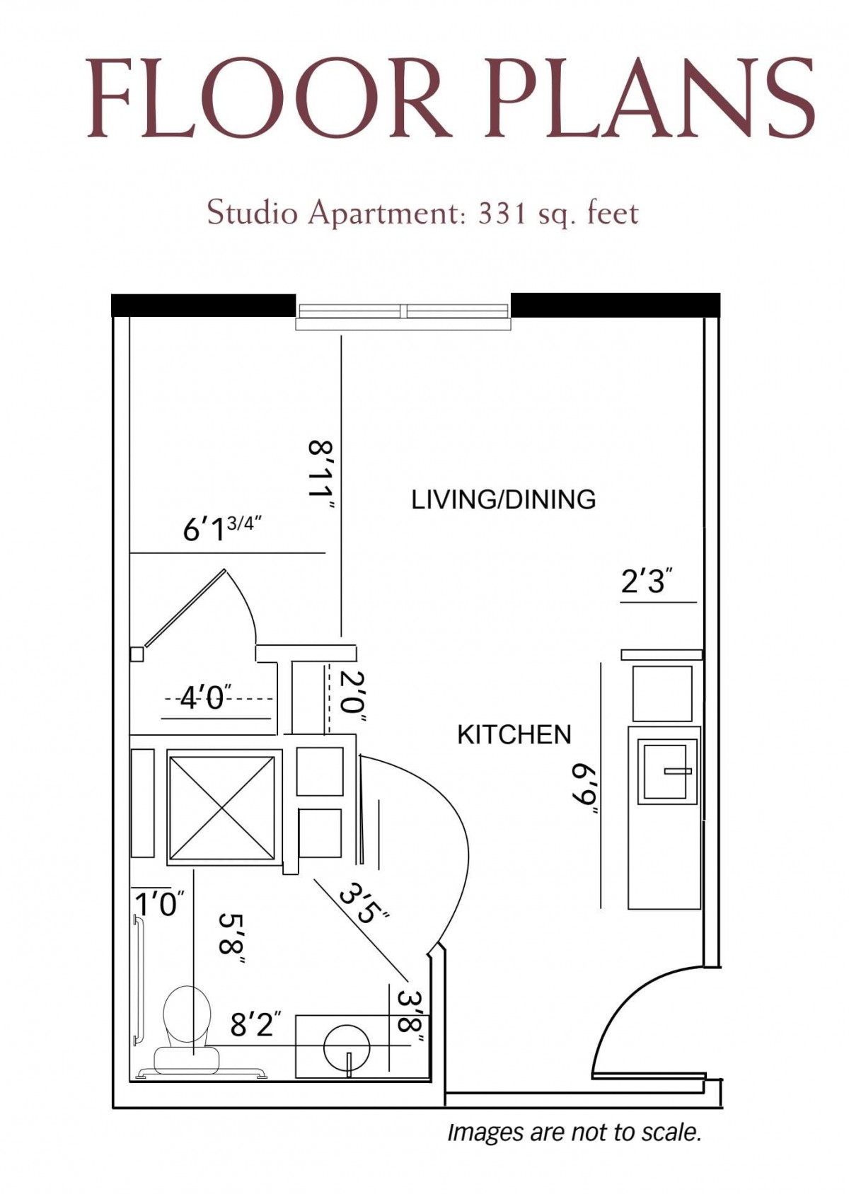 Floor plan of a studio apartment measuring 511 square feet.