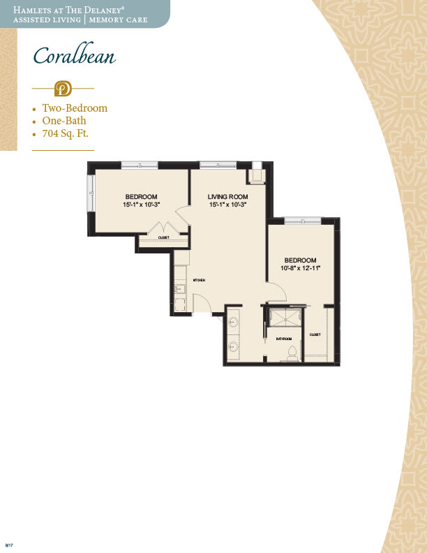 Two-bedroom apartment floor plan layout.