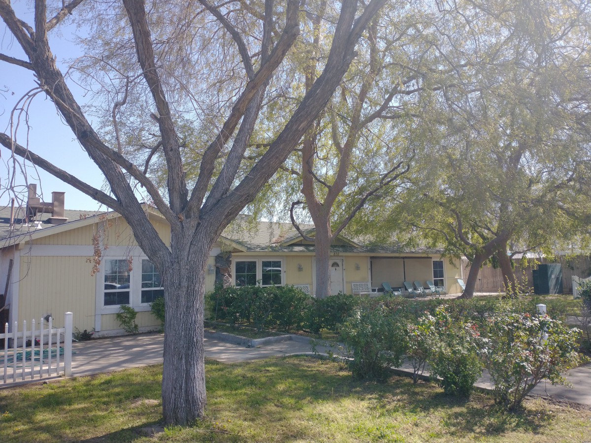 A suburban house surrounded by trees and a well-kept yard.