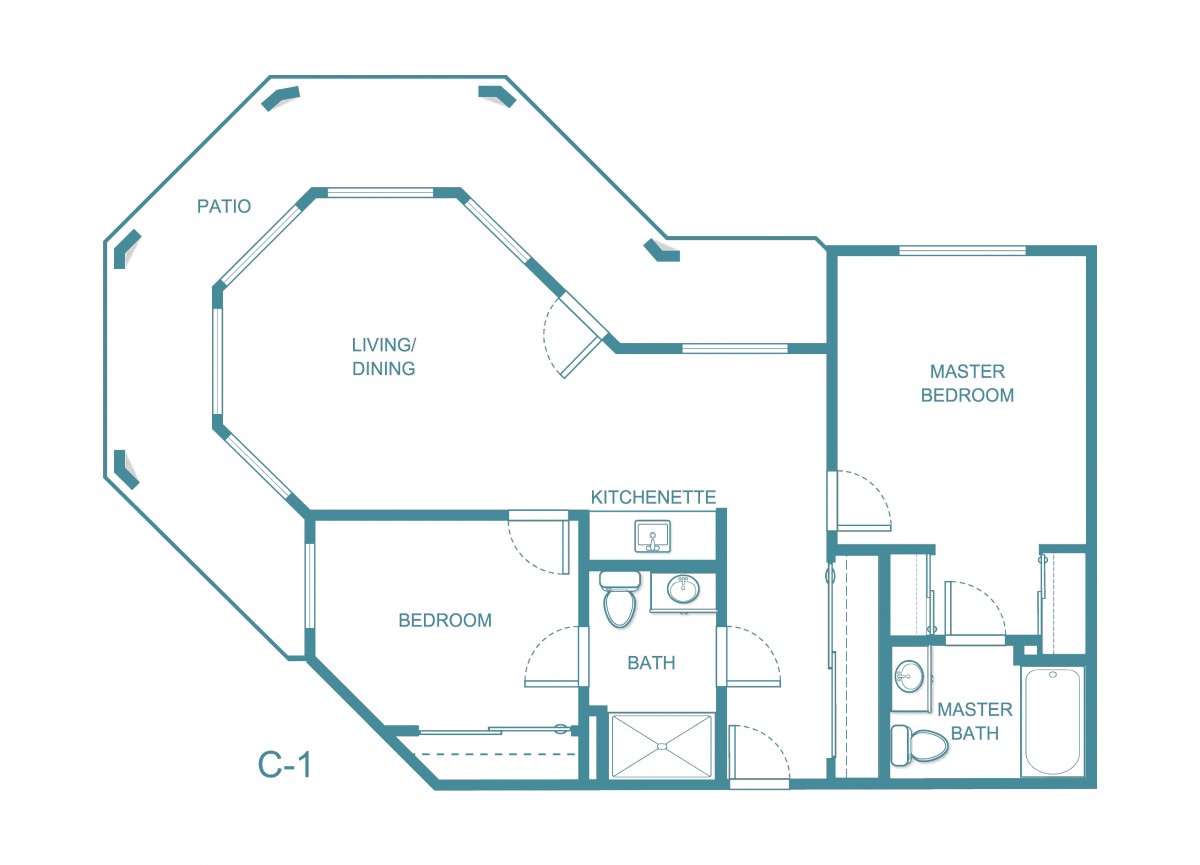 A floor plan of a two-bedroom apartment layout.