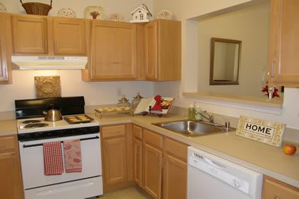 A cozy kitchen with wooden cabinets, a stove, dishwasher, and sink.