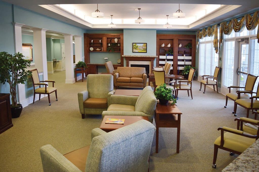 A cozy living room with comfortable seating and elegant interior design.