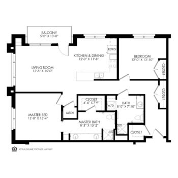 A detailed floor plan of an apartment showing room dimensions and layout.