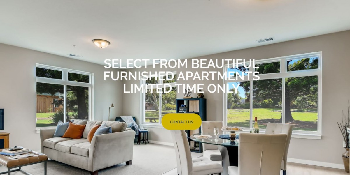 Advertisement for beautiful furnished apartments available for a limited time.