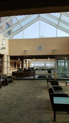A spacious modern lounge area with comfortable seating and a glass roof, providing a bright and airy atmosphere.