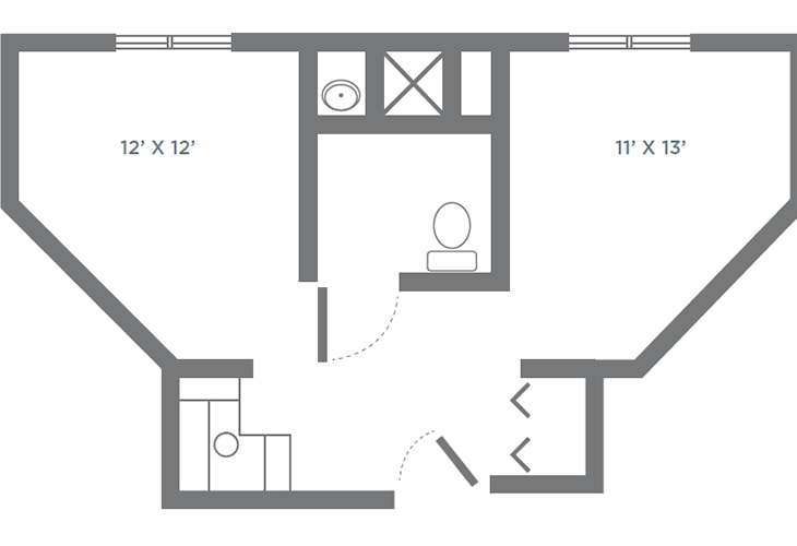 Floor plan of a bathroom layout.