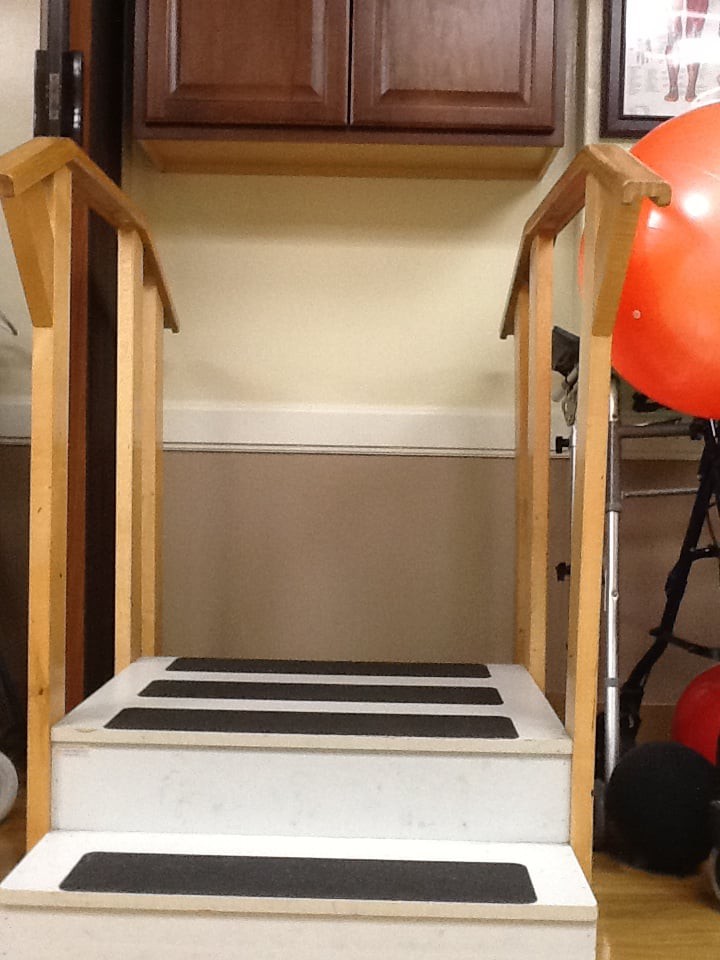 Rehabilitation stairs used in physical therapy sessions.