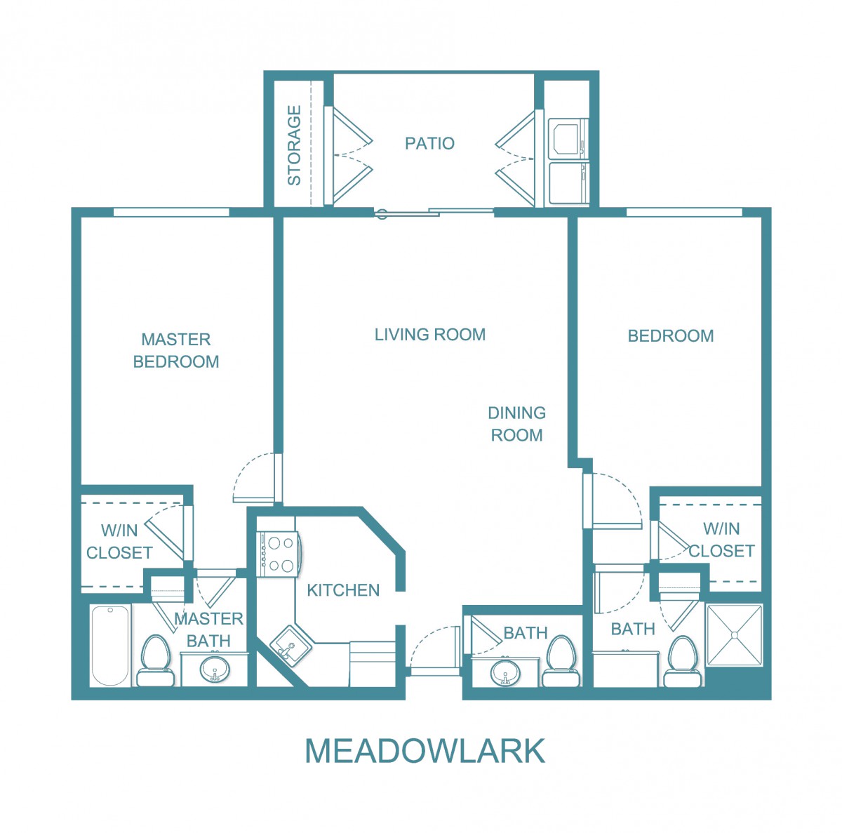 Floor plan of a two-bedroom apartment with labeled rooms.