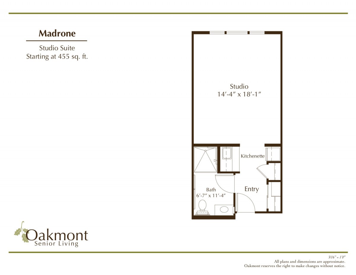 Studio apartment floor plan with a total living area of 525 sq. ft.