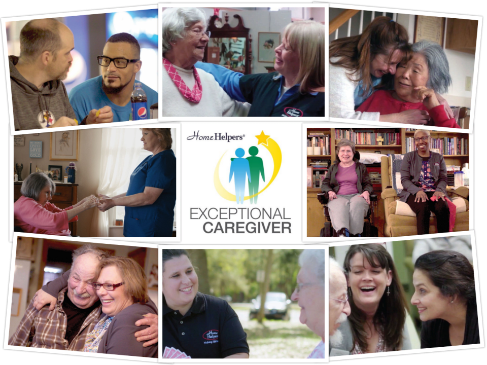 A collage celebrating exceptional caregivers providing support and companionship.
