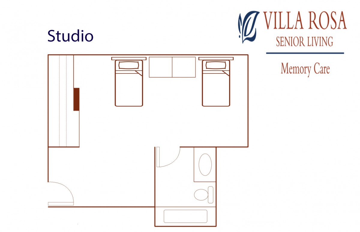 Floor plan of a studio apartment layout.
