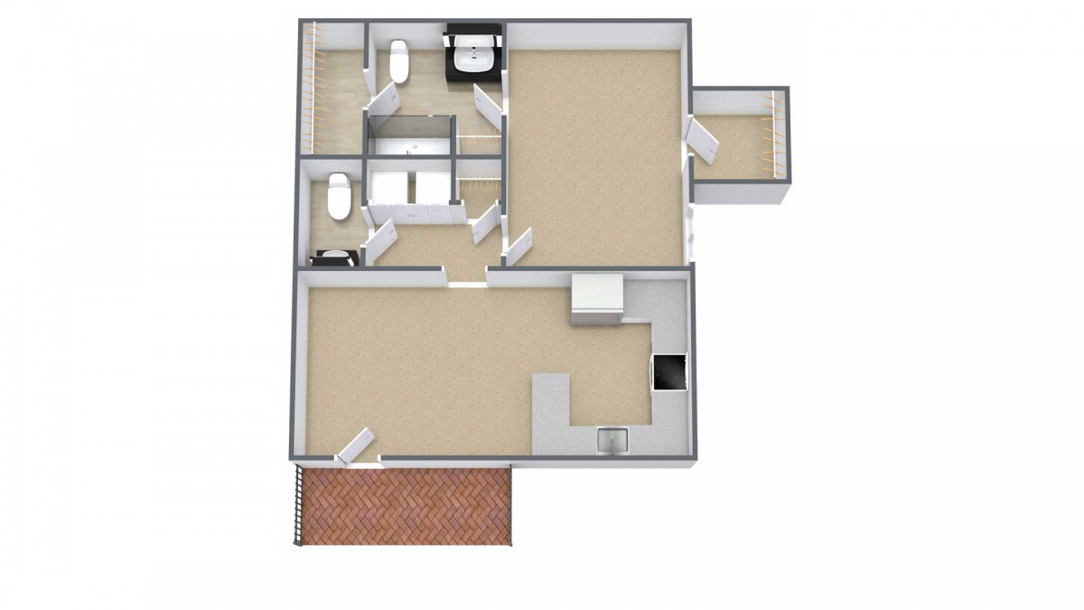 A simple residential floor plan illustrating the layout of various rooms.