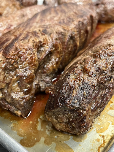 Juicy, roasted beef ready to be served.