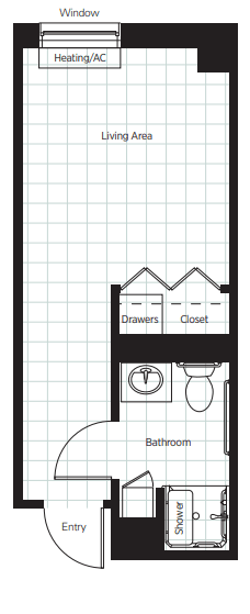Bathroom layout with closet and drawers.