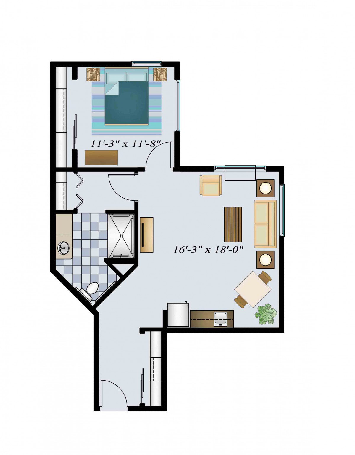 A detailed floor plan of an apartment, showing the arrangement of rooms and spaces.