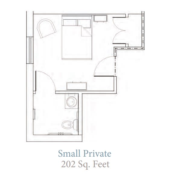 Small private apartment layout with a total area of 202 square feet.
