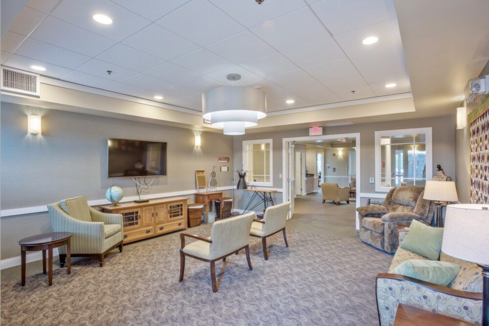 A modern lounge area with comfortable seating and elegant decor.