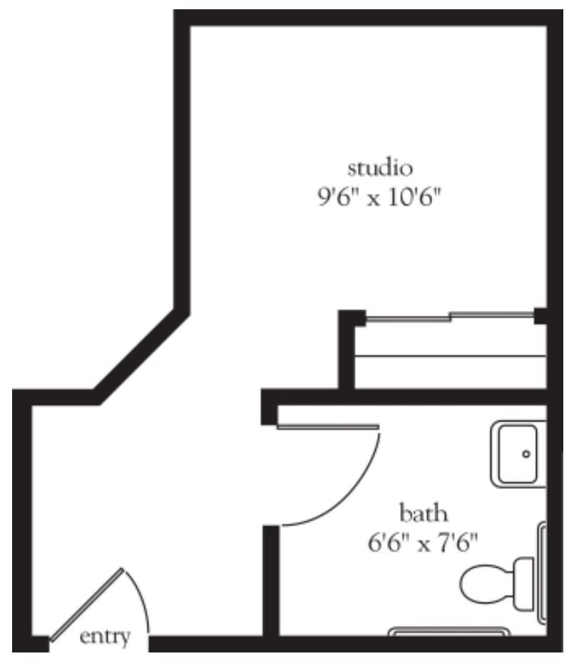Studio apartment floor plan with a bathroom.