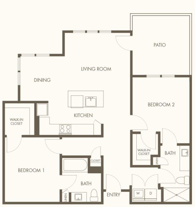 A detailed floor plan of a residential apartment, showing the layout of rooms and spaces.