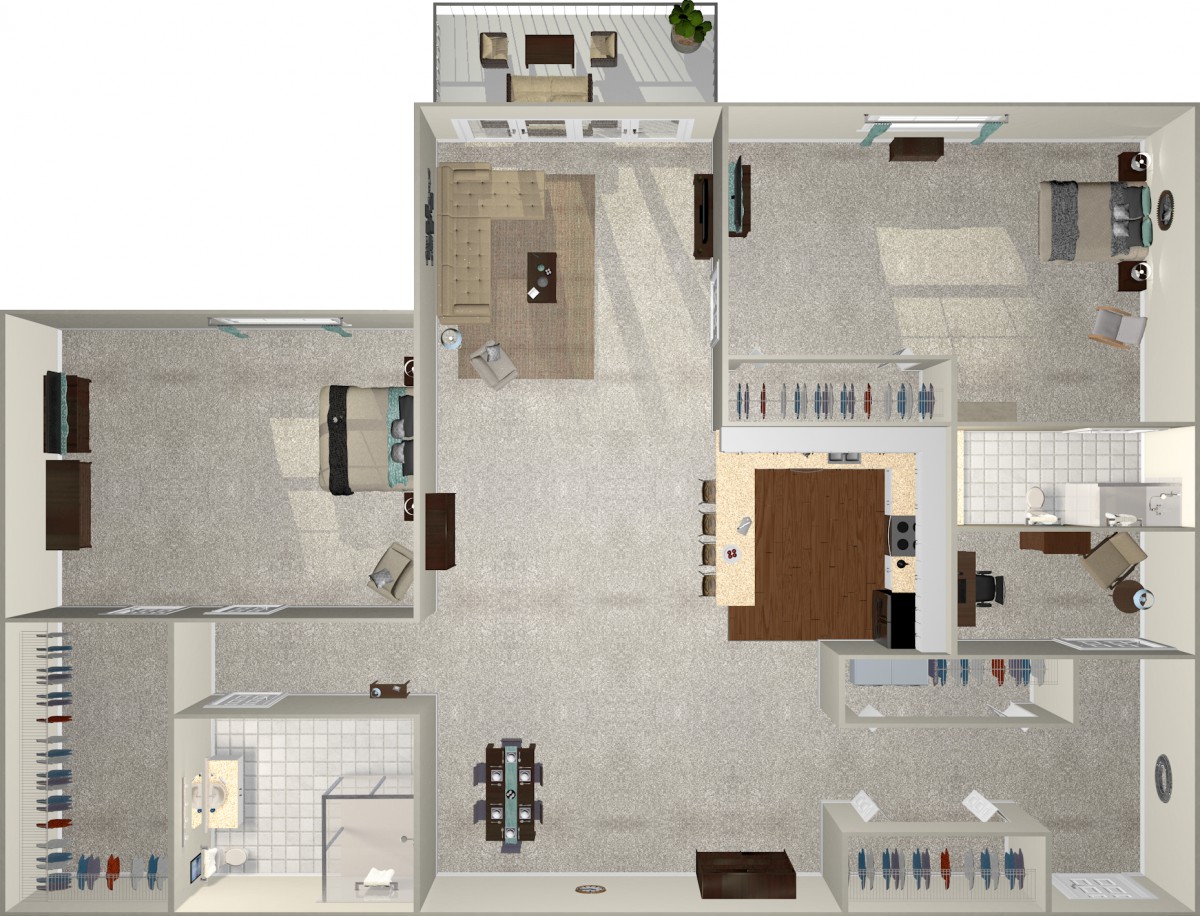A detailed floor plan of a residential apartment showing various rooms and layouts.