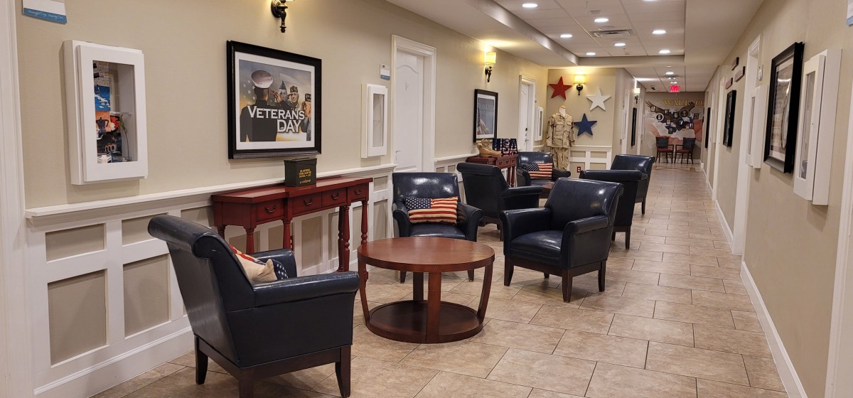 A comfortable waiting area with seating and decor.