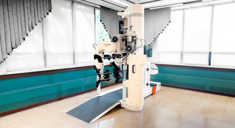 A robotic device designed for rehabilitation exercises in a healthcare setting.
