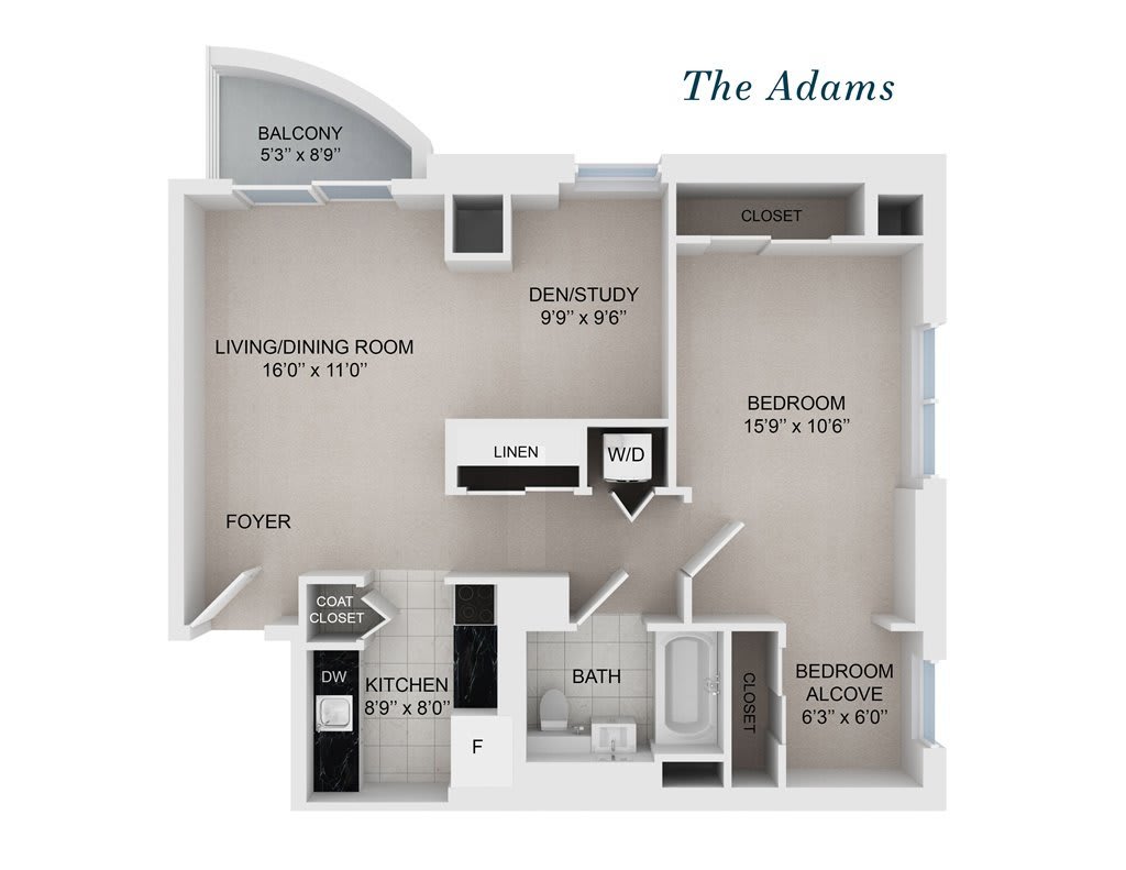 Floor plan of a two-bedroom apartment with labeled rooms and a balcony.
