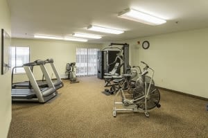A small gym room equipped with treadmills and exercise bikes.