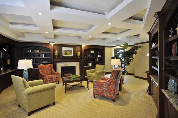 A cozy lounge area with comfortable seating and modern decor.