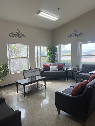 A cozy living room bathed in natural light, featuring modern furniture and decorative accents.
