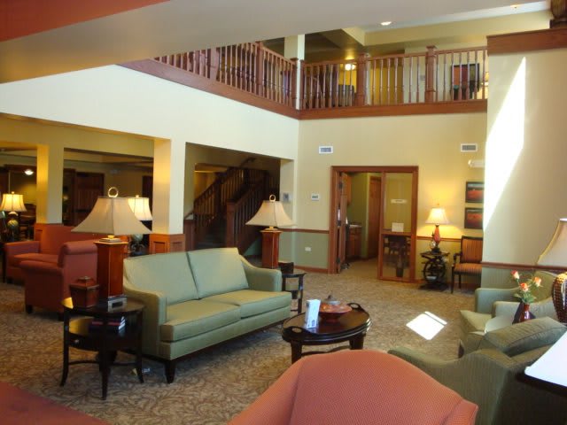 A welcoming hotel lobby with comfortable seating and elegant decor.